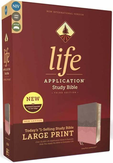 Picture of NIV LIFE APPLICATION LARGE PRINT GREY/PINK LEATHERSOFT STUDY BIBLE